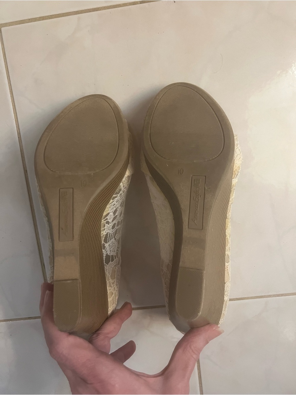 American Eagle Outfitters Women’s Cream Lace Peep-Toe Wedges with Bow Accent - Picture 6 of 13